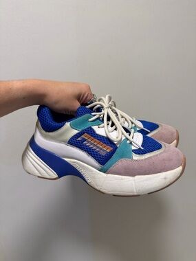 Pinko Multicolor Chunky Lace-Up Sneakers in Blue, Teal & Pink
